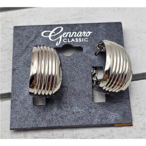 Gennaro Classic Silver Tone Textured Oval Hoop Earrings 25mm x 13mm Pierced